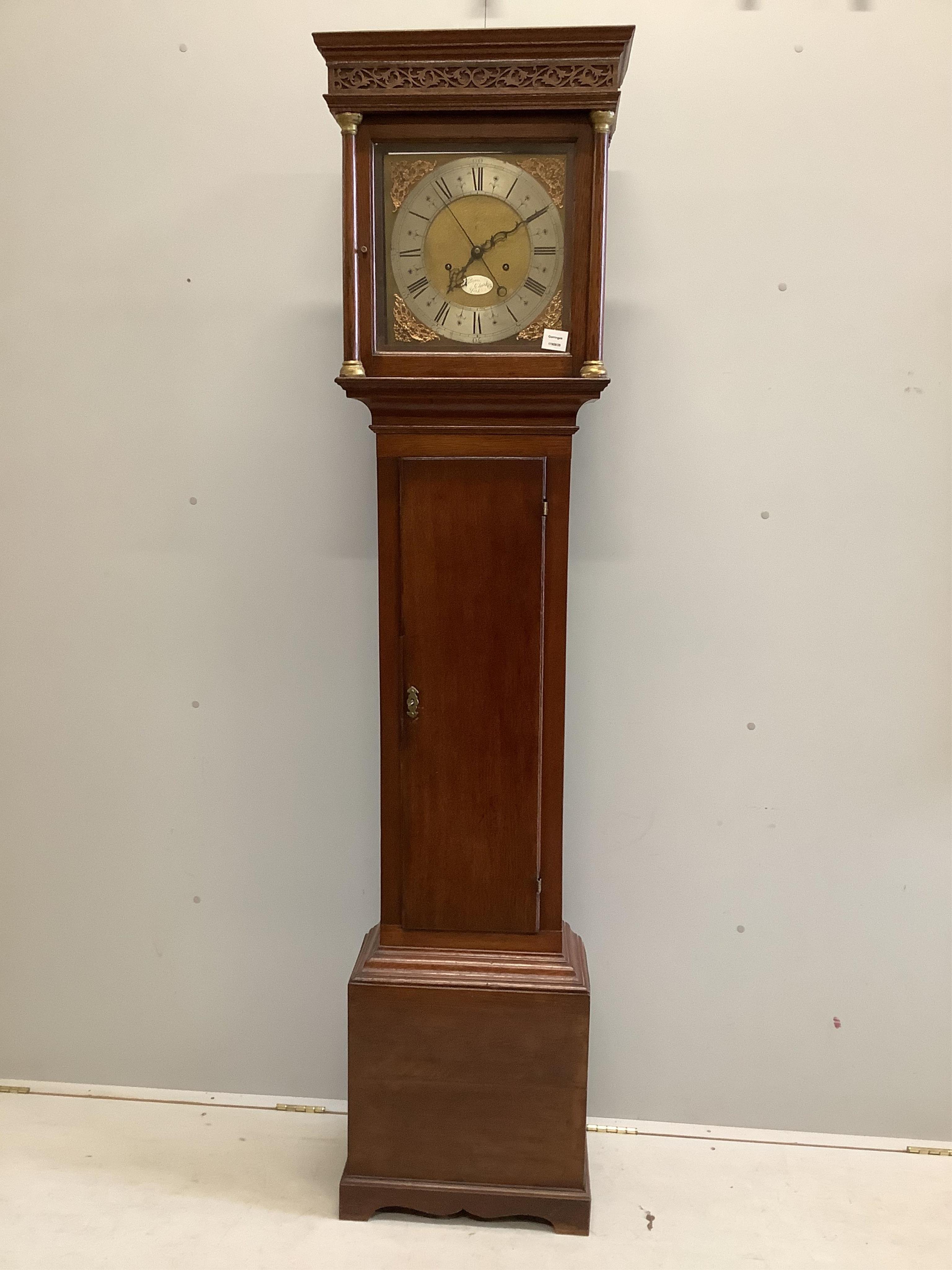 An early 19th century oak longcase clock marked William Clarke, York, height 208cm. Condition - fair